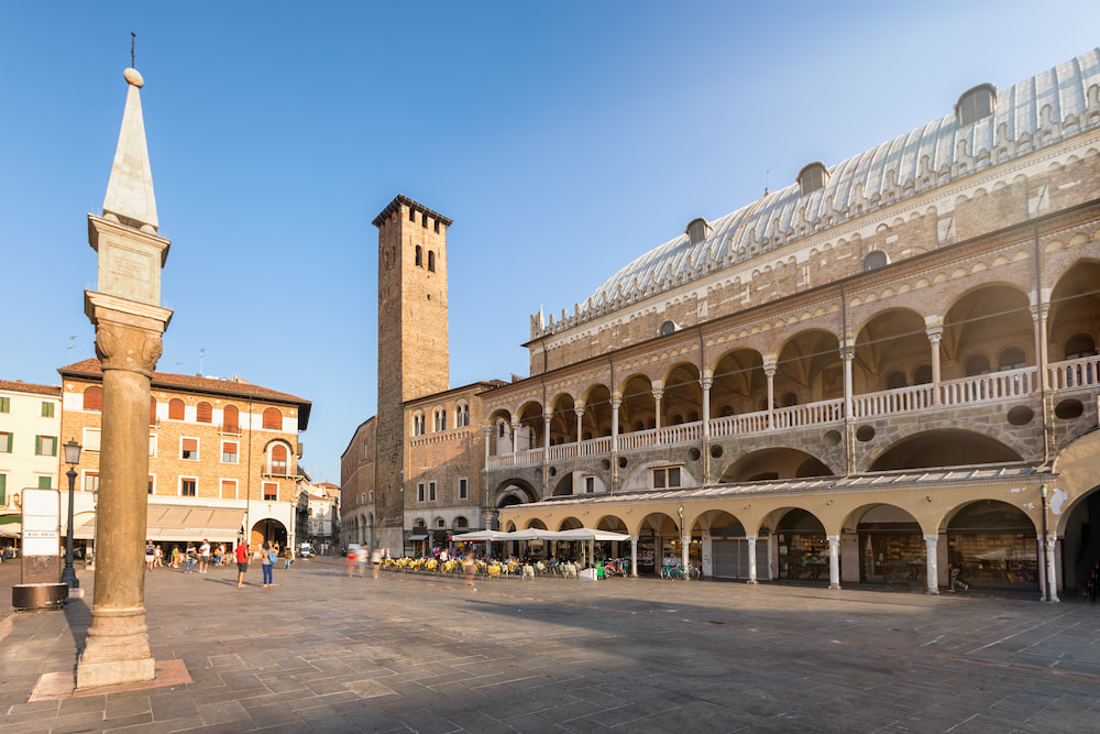 Piazza delle Erbe with the Palazzo della Ragione in Padova, Italy, on a summer day